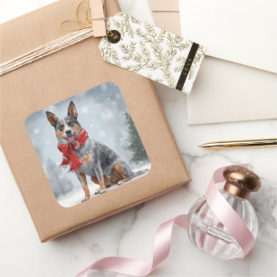 Australian Cattle Dog in Snow Christmas Square Sticker