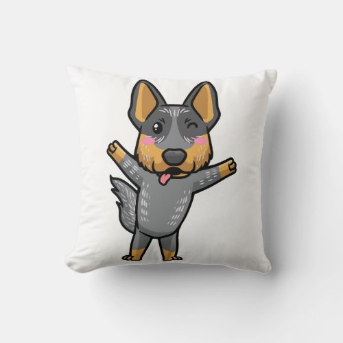 Australian Cattle Dog Kawaii Emoticon Throw Pillow