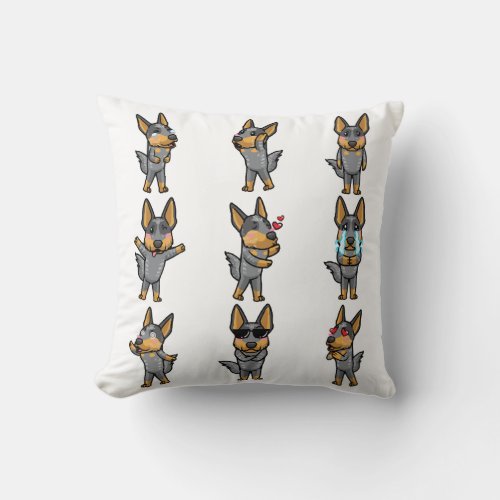 Australian Cattle Dog Kawaii Emoticon Throw Pillow