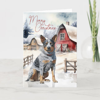 Australian Cattle Dog Merry Christmas Red Barn Holiday Card