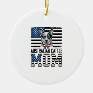 Australian Cattle Dog Mom Patriotic Vintage Shirt_ Ceramic Ornament