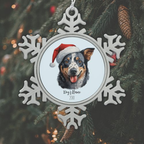 Australian Cattle Dog Monogram Name Cute Christmas Snowflake Pewter Christmas Ornament