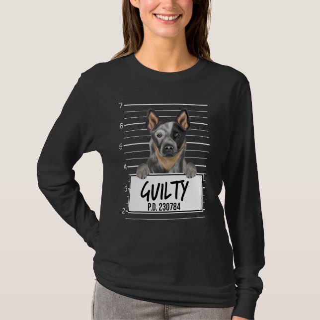 Australian Cattle Dog Mugshot Guilty Dog T-Shirt (Front)
