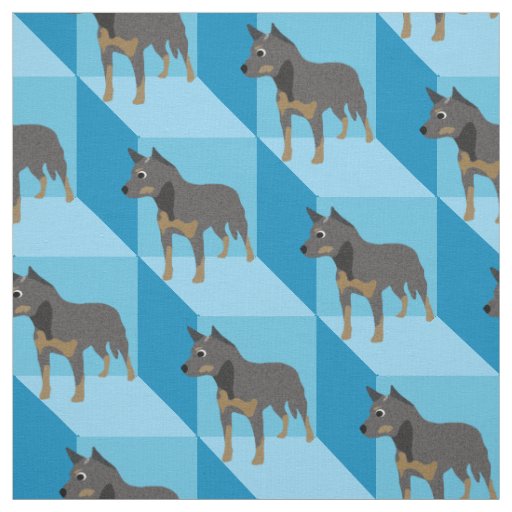 Australian Cattle Dog on Blue Cubes Fabric