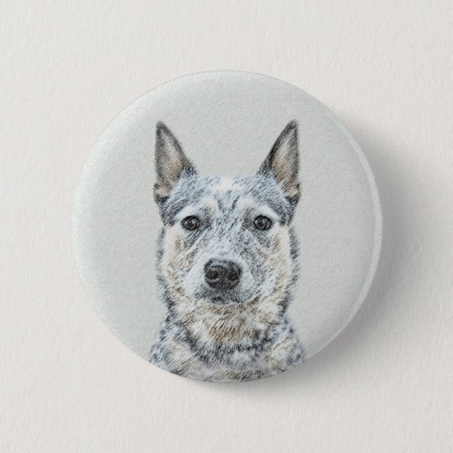 Australian Cattle Dog Painting - Cute Original Art Button (Front)