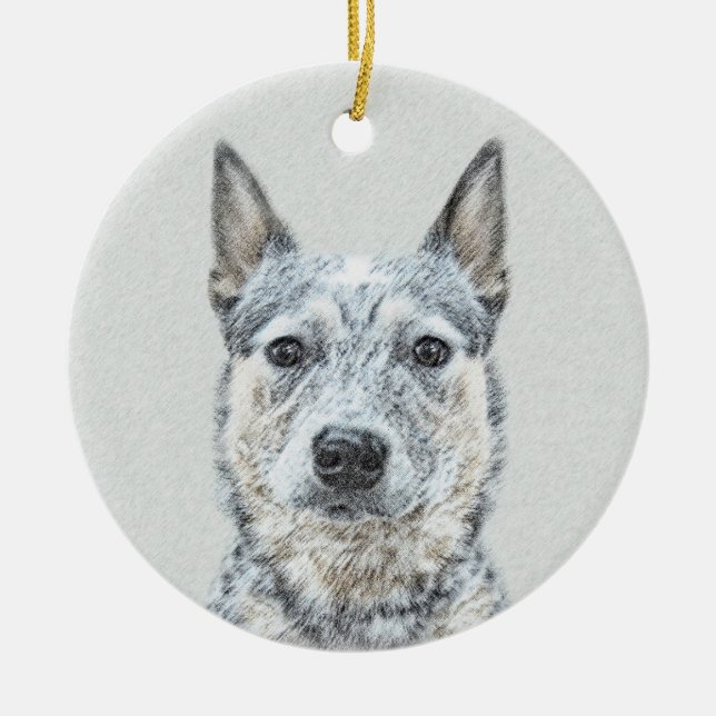 Australian Cattle Dog Painting - Cute Original Art Ceramic Ornament (Front)