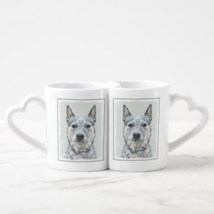 Australian Cattle Dog Painting - Cute Original Art Coffee Mug Set