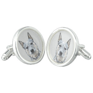 Australian Cattle Dog Painting - Cute Original Art Cufflinks