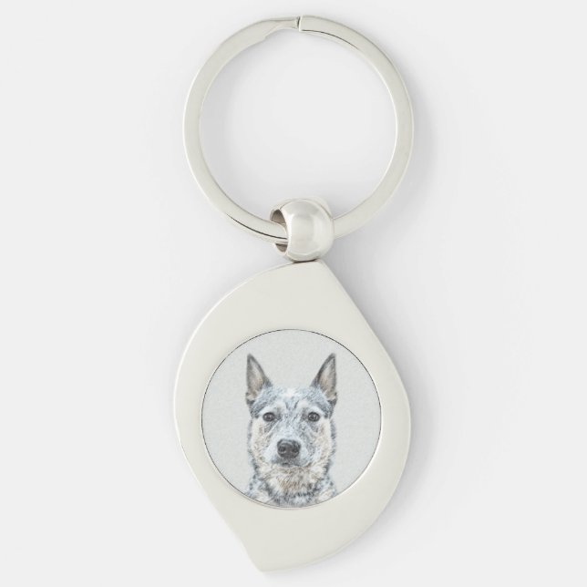 Australian Cattle Dog Painting - Cute Original Art Keychain (Front)
