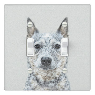 Australian Cattle Dog Painting - Cute Original Art Light Switch Cover
