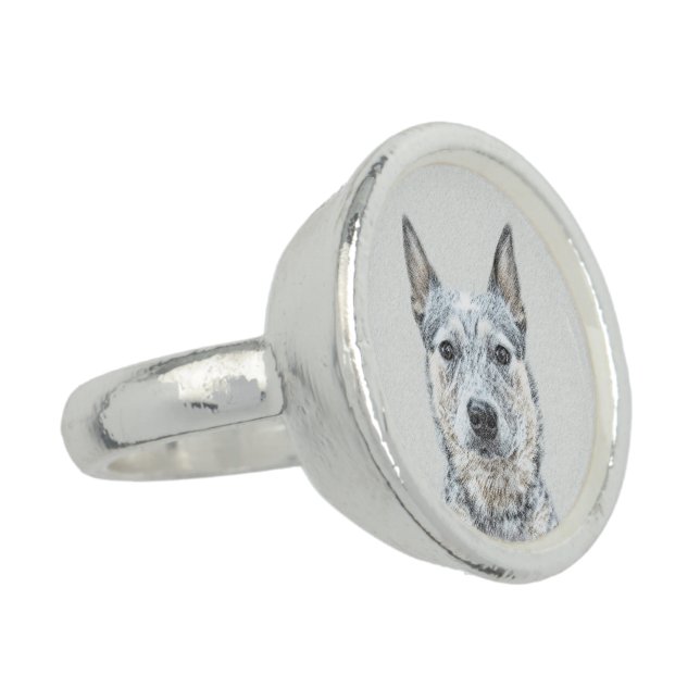 Australian Cattle Dog Painting - Cute Original Art Ring (Side)