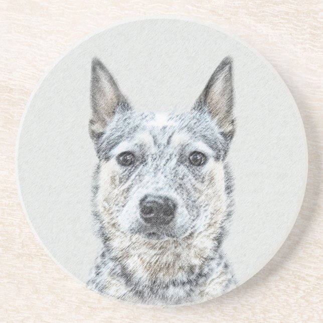 Australian Cattle Dog Painting - Cute Original Art Sandstone Coaster (Front)