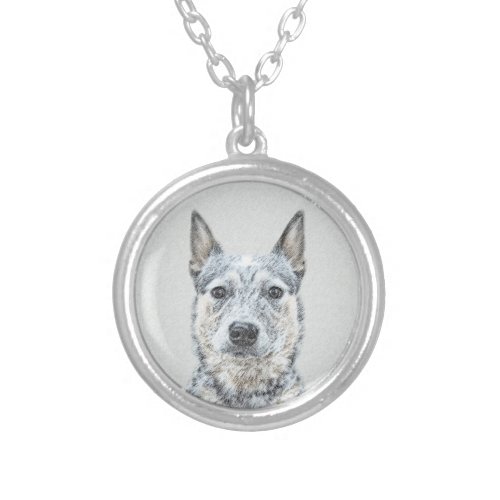 Australian Cattle Dog Painting _ Cute Original Art Silver Plated Necklace
