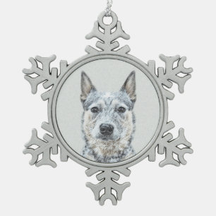 Australian Cattle Dog Painting - Cute Original Art Snowflake Pewter Christmas Ornament