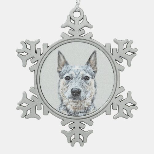 Australian Cattle Dog Painting _ Cute Original Art Snowflake Pewter Christmas Ornament