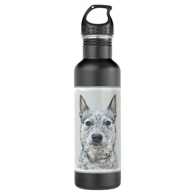 Australian Cattle Dog Painting - Cute Original Art Stainless Steel Water Bottle (Front)