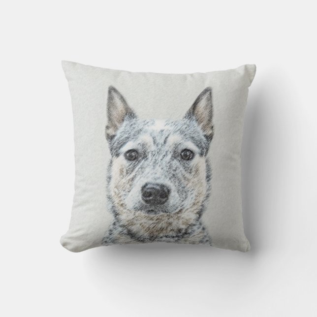 Australian Cattle Dog Painting - Cute Original Art Throw Pillow (Front)