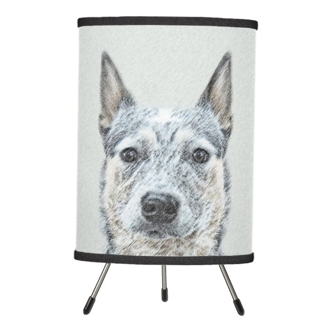 Australian Cattle Dog Painting - Cute Original Art Tripod Lamp (Front)