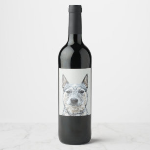 Australian Cattle Dog Painting - Cute Original Art Wine Label