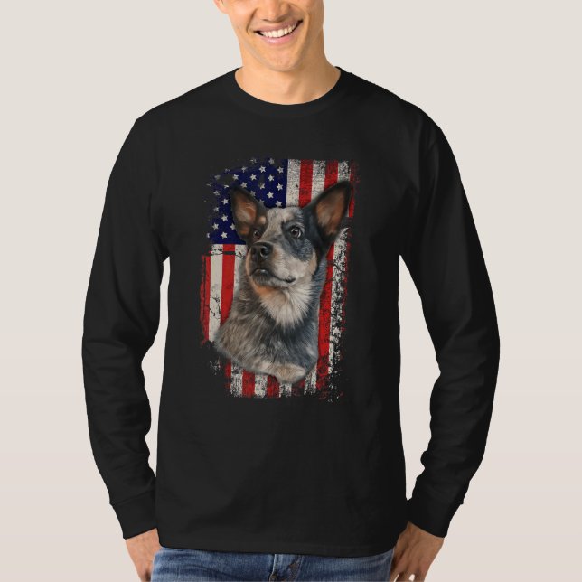Australian Cattle Dog Patriotic American Flag 4th  T-Shirt (Front)