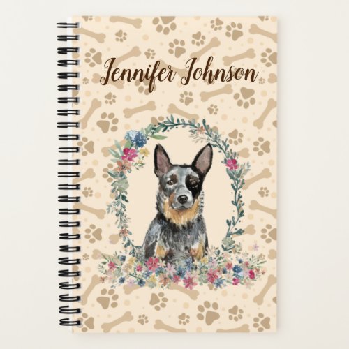 Australian Cattle Dog Paw Print  Floral Cute Notebook