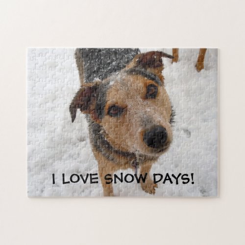 Australian Cattle Dog Puppy Loves Snow Days Jigsaw Puzzle