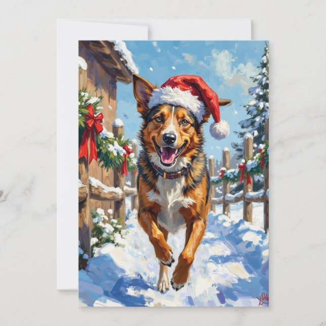 Australian Cattle Dog Red Heeler Christmas Holiday Card (Front)