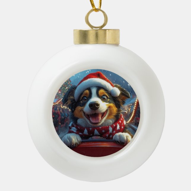 Australian Cattle Dog Roller Coaster Christmas Ceramic Ball Christmas Ornament (Front)