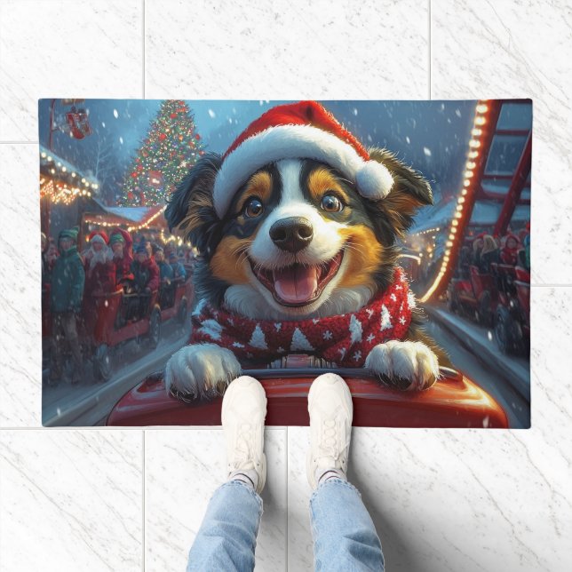 Australian Cattle Dog Roller Coaster Christmas Doormat (Indoor)