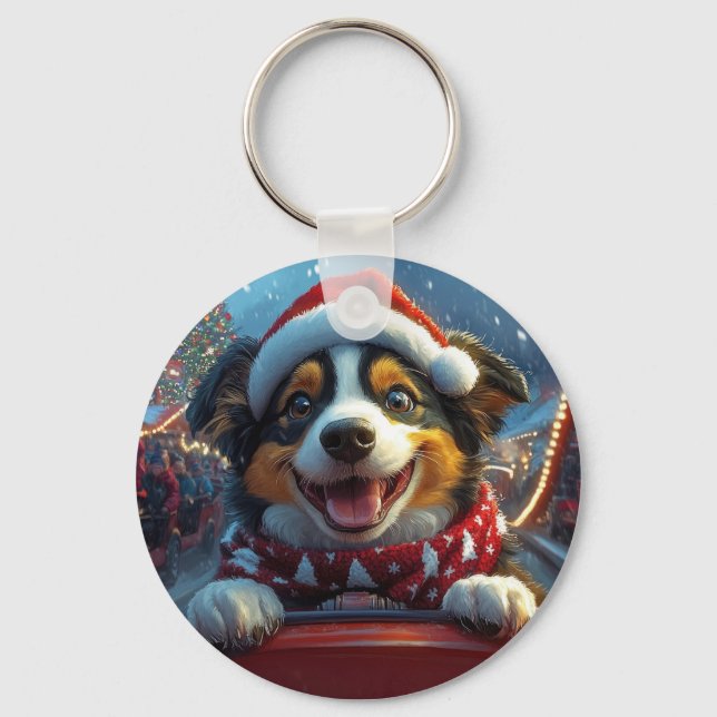 Australian Cattle Dog Roller Coaster Christmas Keychain (Front)