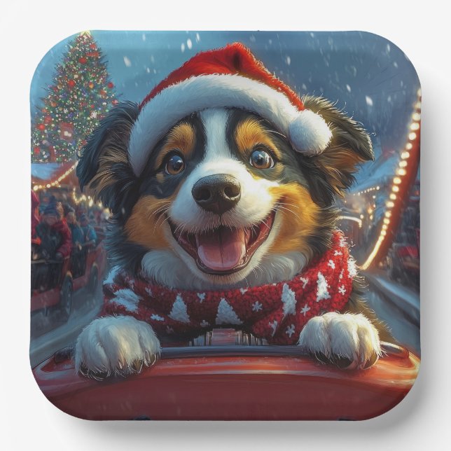 Australian Cattle Dog Roller Coaster Christmas Paper Plates (Front)