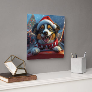 Australian Cattle Dog Roller Coaster Christmas Square Wall Clock