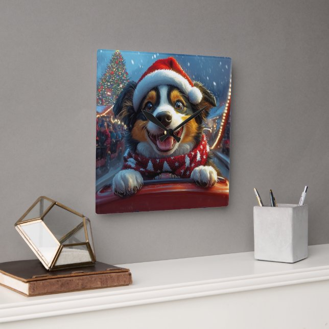 Australian Cattle Dog Roller Coaster Christmas Square Wall Clock (Office)