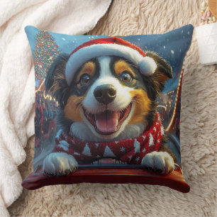 Australian Cattle Dog Roller Coaster Christmas Throw Pillow