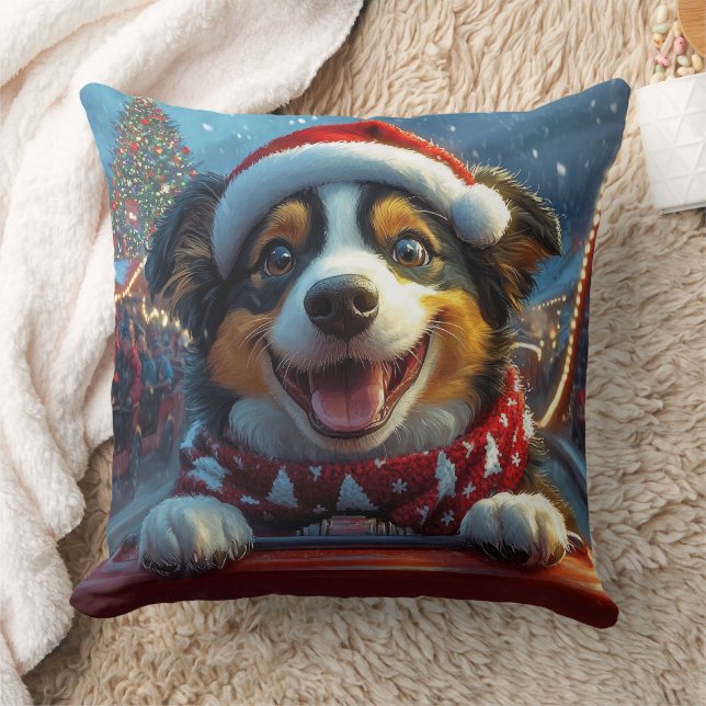 Australian Cattle Dog Roller Coaster Christmas Throw Pillow (Blanket)