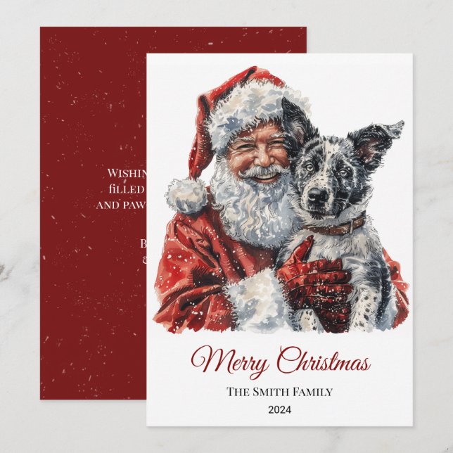 Australian Cattle Dog Santa Claus Christmas Holiday Card (Front/Back)