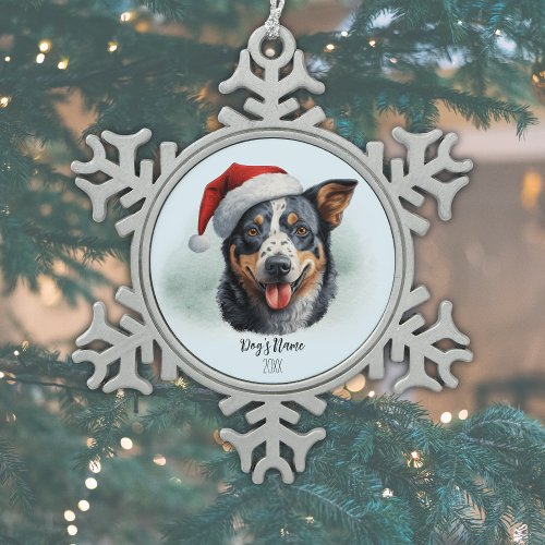 Australian Cattle Dog Santa Hat Monogram Name Year Snowflake Pewter Christmas Ornament