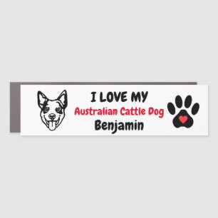 Australian Cattle Dog Silhouette Heart Pawprint Car Magnet