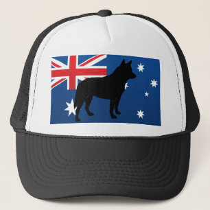 Australian cattle dog silhouette on flag trucker hat