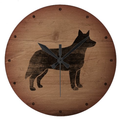 Australian Cattle Dog Silhouette Rustic Large Clock