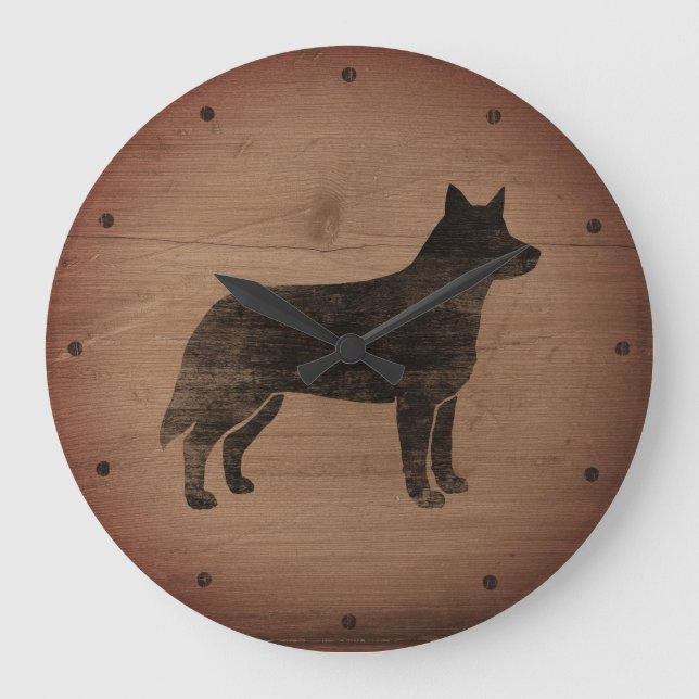 Australian Cattle Dog Silhouette Rustic Large Clock (Front)