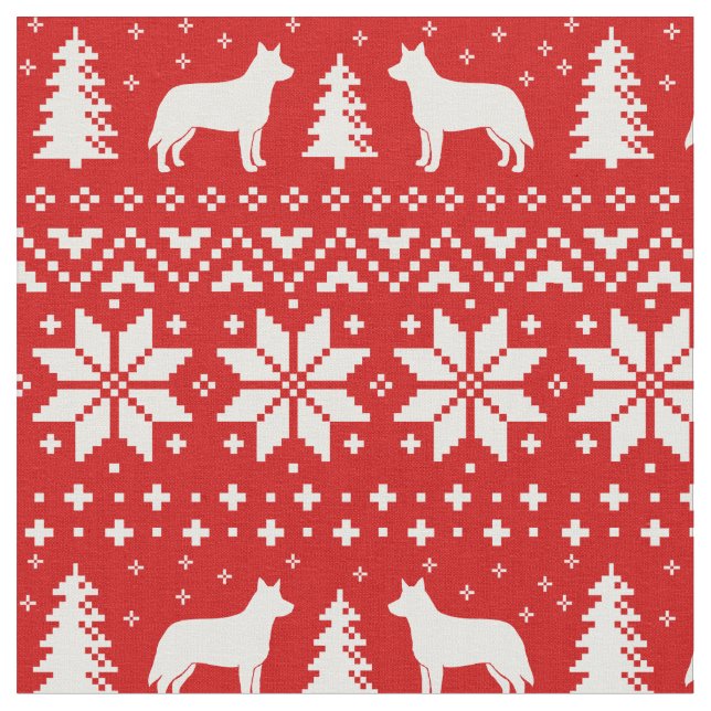 Australian Cattle Dog SIlhouettes Heeler Christmas Fabric (Close Up)