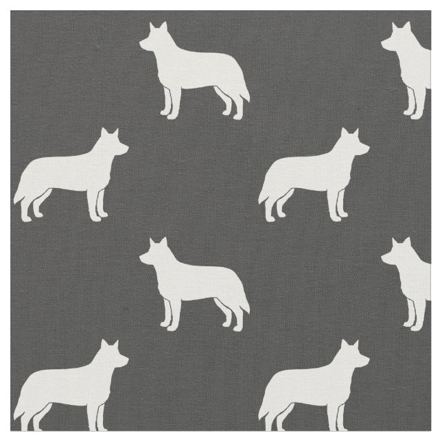 Australian Cattle Dog Silhouettes White and Grey Fabric (Close Up)