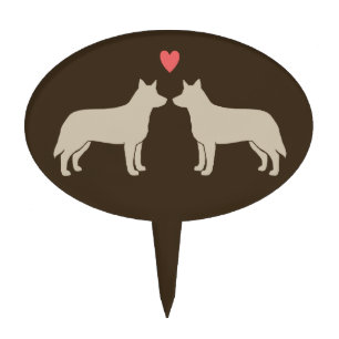 Australian Cattle Dog Silhouettes with Heart Cake Topper
