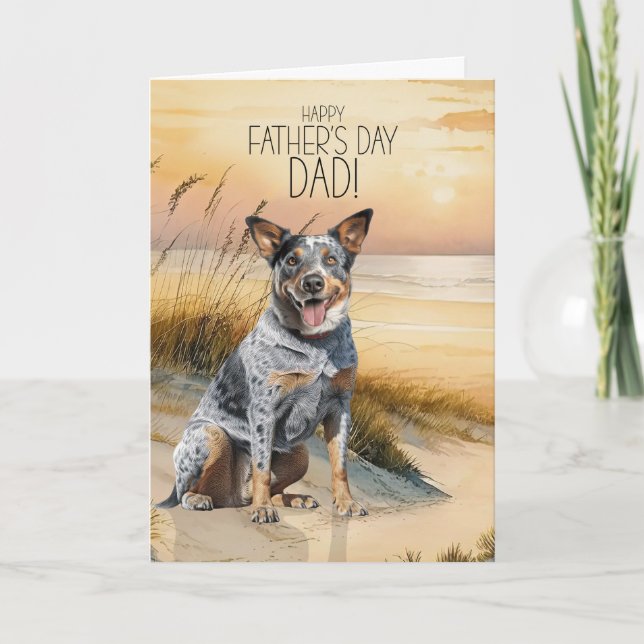 Australian Cattle Dog Sunset Beach Father's Day Holiday Card (Front)