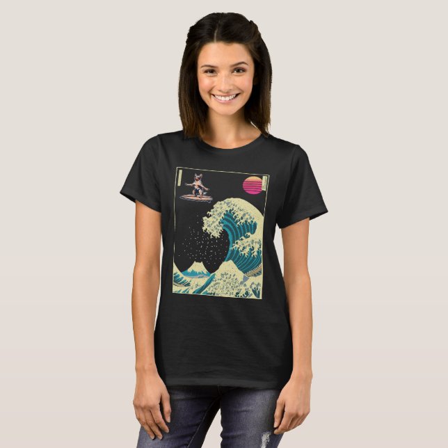 Australian Cattle Dog Surfing on a Kanagawa Wave  T-Shirt (Front Full)