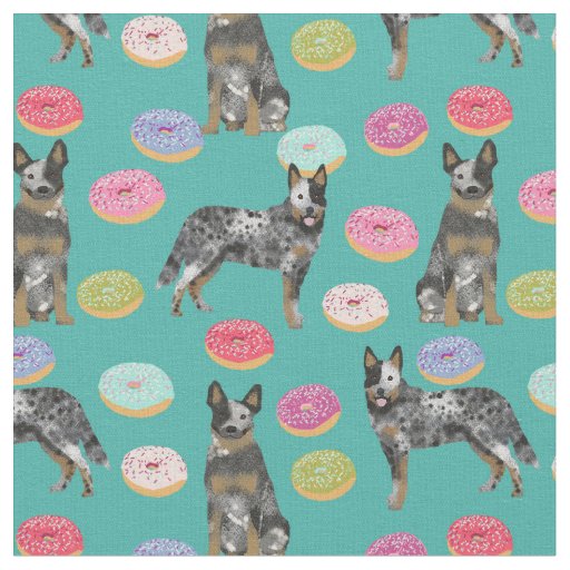 australian cattle dog turquoise donuts fabric