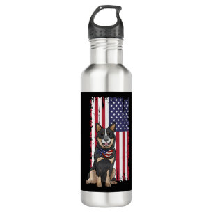 Australian Cattle Dog Usa Flag Stainless Steel Water Bottle