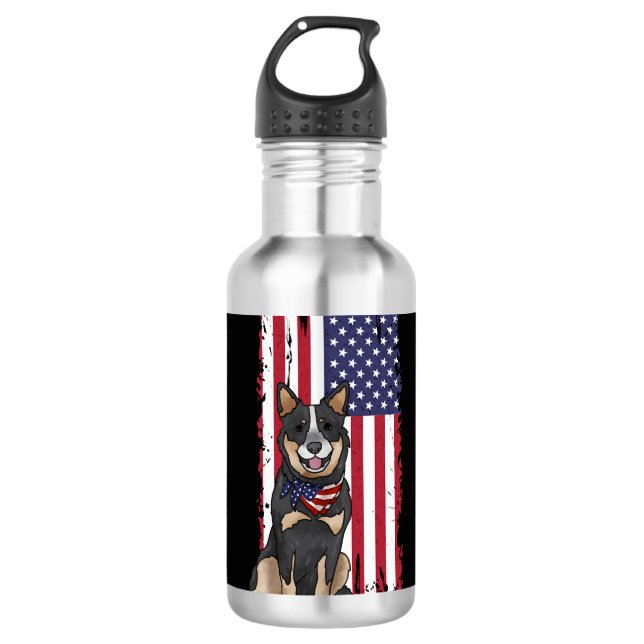 Australian Cattle Dog Usa Flag Stainless Steel Water Bottle (Front)