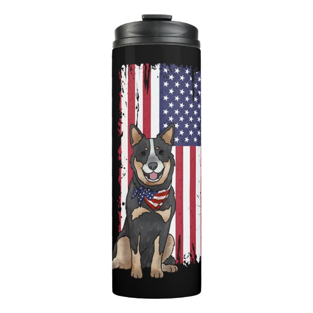 Australian Cattle Dog Usa Flag Thermal Tumbler (Front)